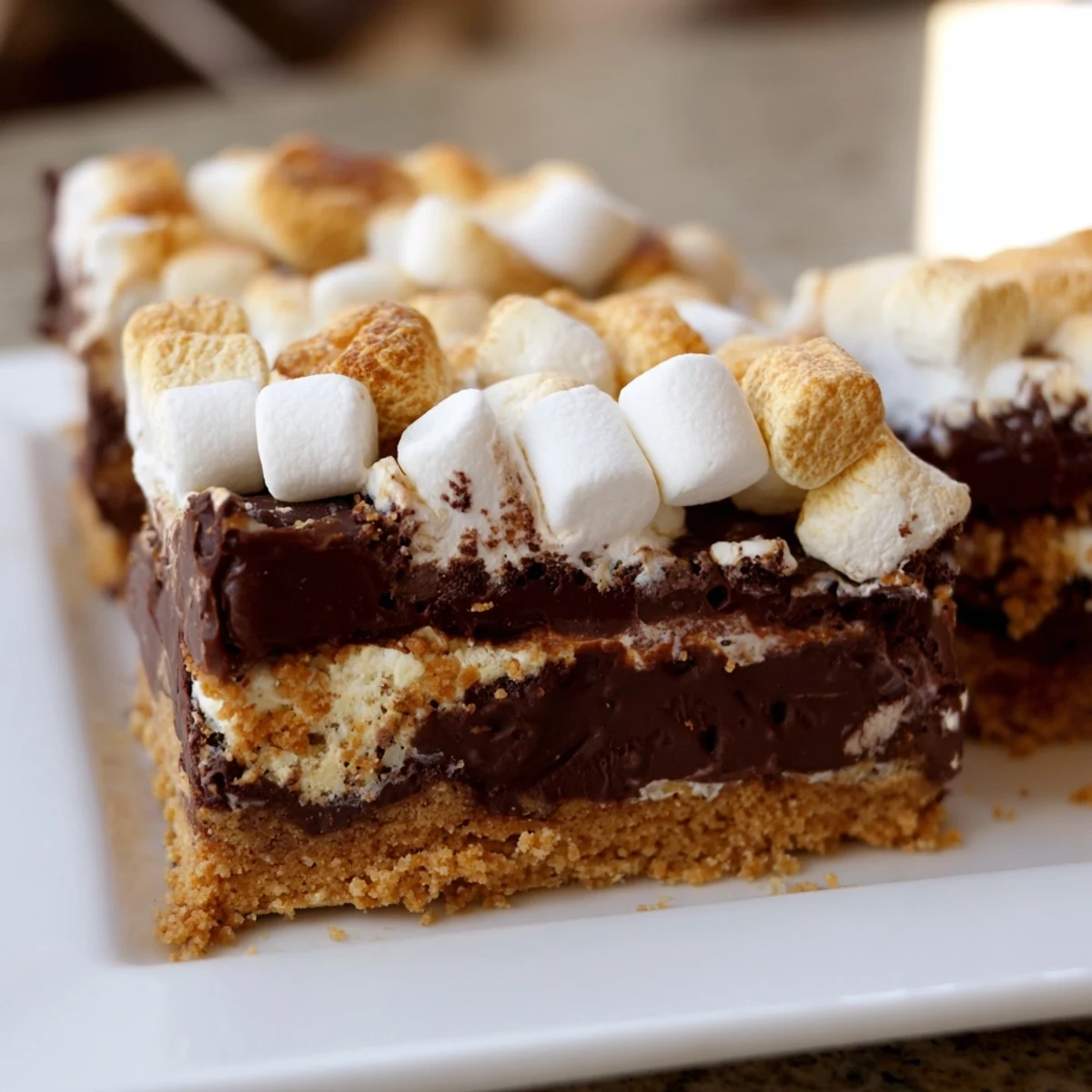 Golden-brown toasted marshmallows sit atop melted chocolate and a buttery graham cracker crust in these easy S'mores Bars.