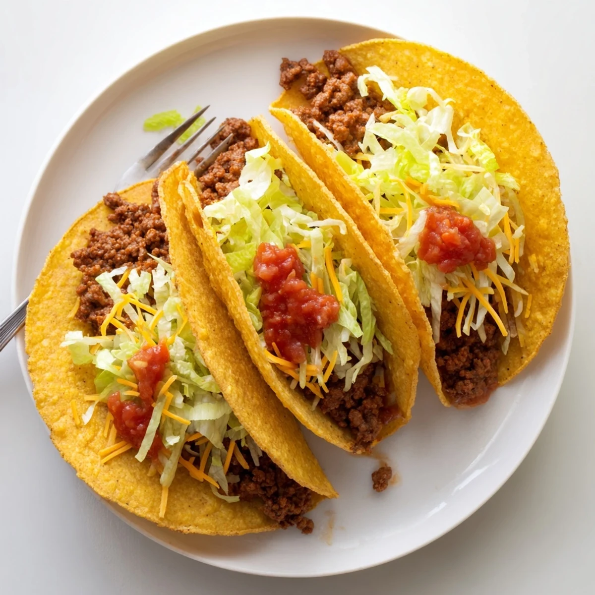 Crispy corn tortillas filled with seasoned Beef Tacos, topped with shredded cheddar and fresh lettuce.