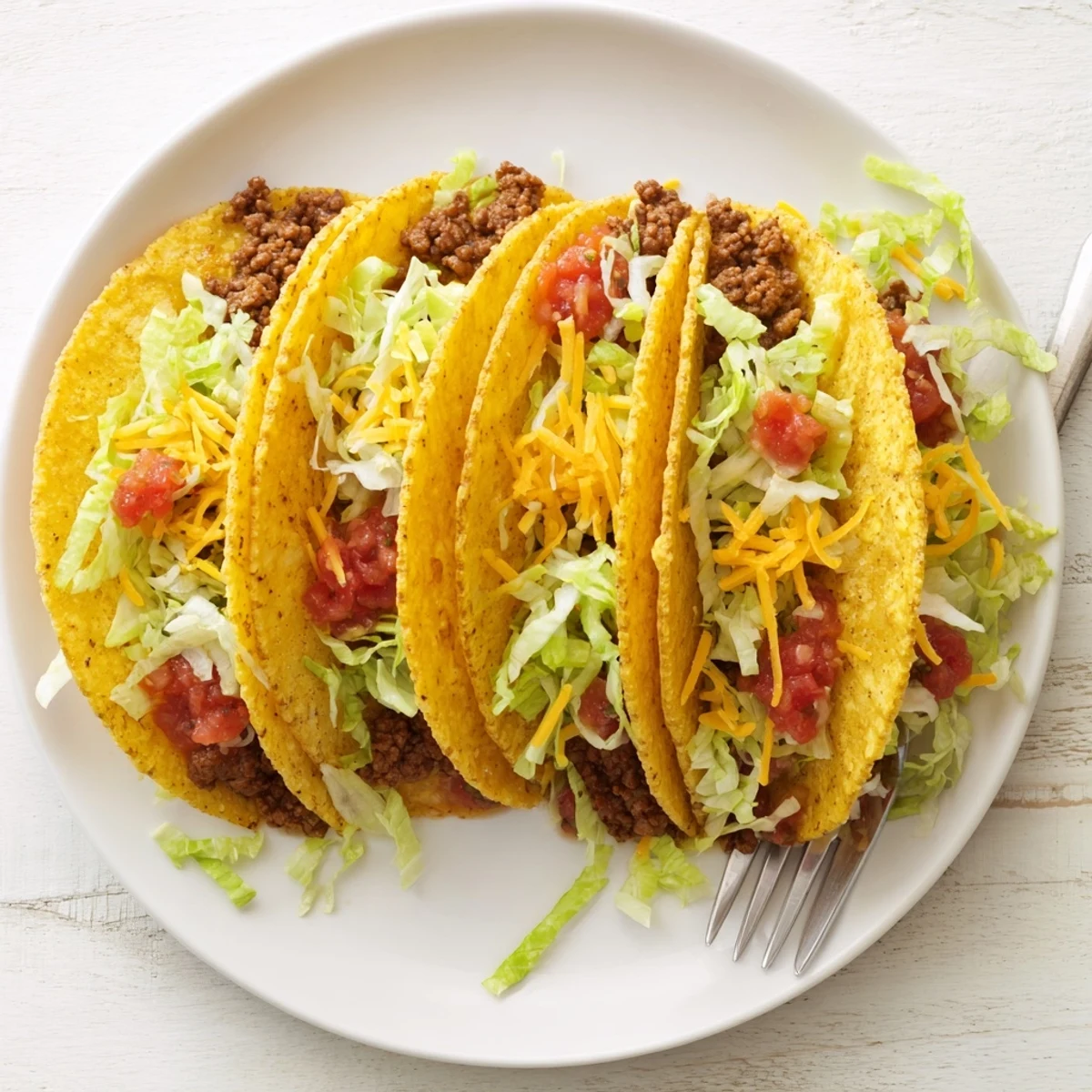 Sizzling ground beef mixture being spooned into warm taco shells to make delicious Beef Tacos for dinner.