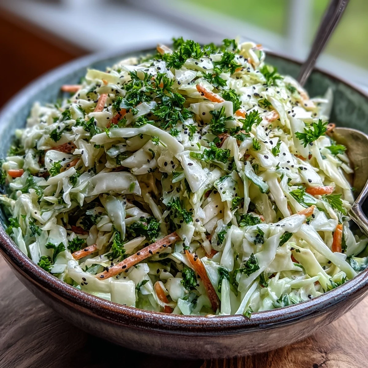 Vibrant green cabbage and apple slaw, lightly dressed and perfect for barbecues.