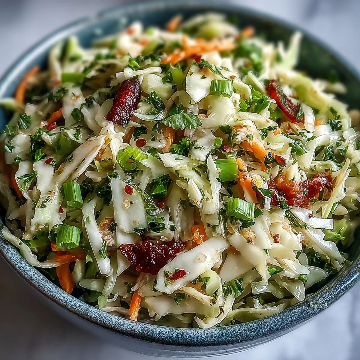 Tangy Sauerkraut Slaw with vibrant crisp vegetables, ready to serve as a healthy side dish.