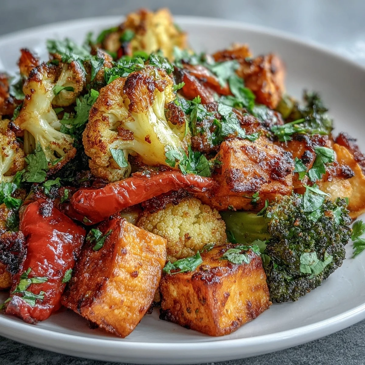 Colorful turmeric roasted vegetables, a healthy and flavorful vegan side dish.