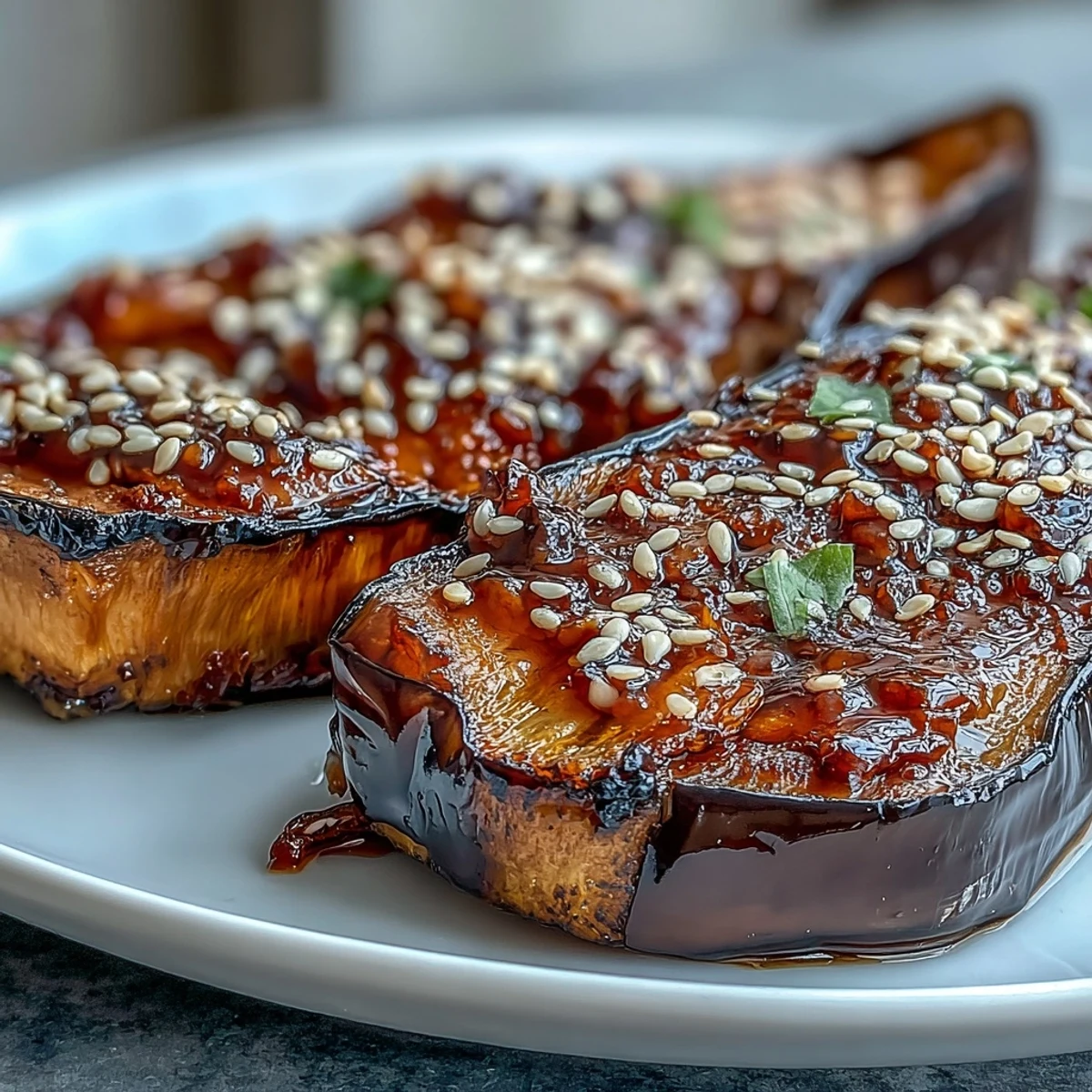 Silky Miso Glazed Eggplant, broiled to perfection, ready to serve as a delightful side.
