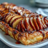 Tender cinnamon apple slices layered on flaky pastry of this Fast Apple Tart.