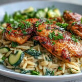 Tender One-Pan Lemon Chicken and Zucchini Orzo, perfectly cooked orzo pasta overflowing with flavor.