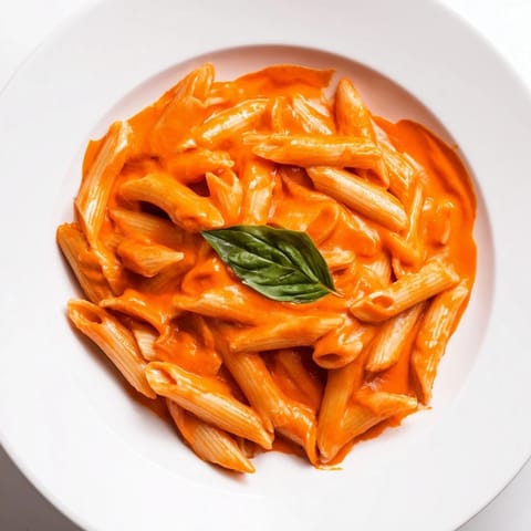 A bowl of roasted red pepper pasta garnished with Parmesan, served with a glass of crisp white wine.  
