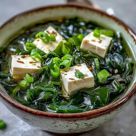 Delicious Wakame Soup, featuring tender seaweed and silken tofu in savory broth.