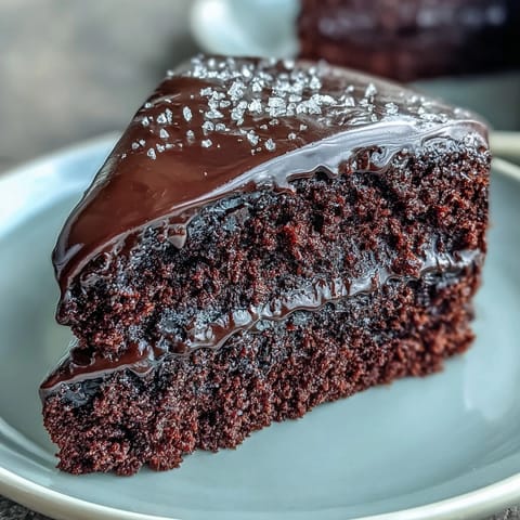 Perfectly layered Easy Chocolate Fudge Cake with silky-smooth ganache, ideal for a festive celebration centerpiece on the table.