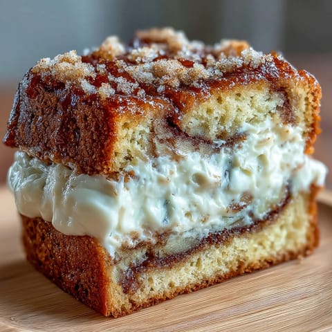 A thick slice of Cream Cheese Cinnamon Swirl Banana Bread is lifted on a spatula, revealing melted cinnamon sugar topping and sweet banana batter.