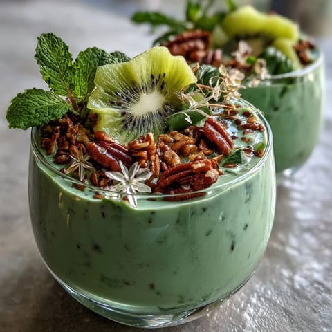 A vibrant green shamrock protein smoothie bowl with kiwi and granola, perfect for a healthy St. Patrick's Day breakfast.