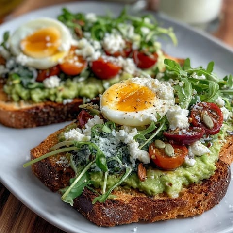 Creamy avocado spread on toasted multigrain bread, topped with radishes, tomatoes, and microgreens for a vibrant brunch board.  