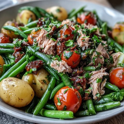 Vibrant Simple Niçoise Salad with tuna, eggs, and fresh vegetables, perfect for lunch.