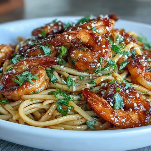 Garlic Butter Shrimp Buldak Pasta with vibrant colors and tempting steam.