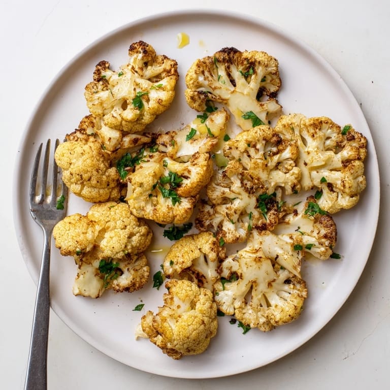 Seasoned Roasted Cauliflower florets with a golden brown finish, ready to serve as a healthy vegan side dish.