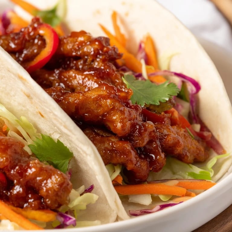 The finished Honey Sriracha Chicken Wrap sliced in half to reveal juicy chicken strips and fresh vegetable layers, ready to serve.