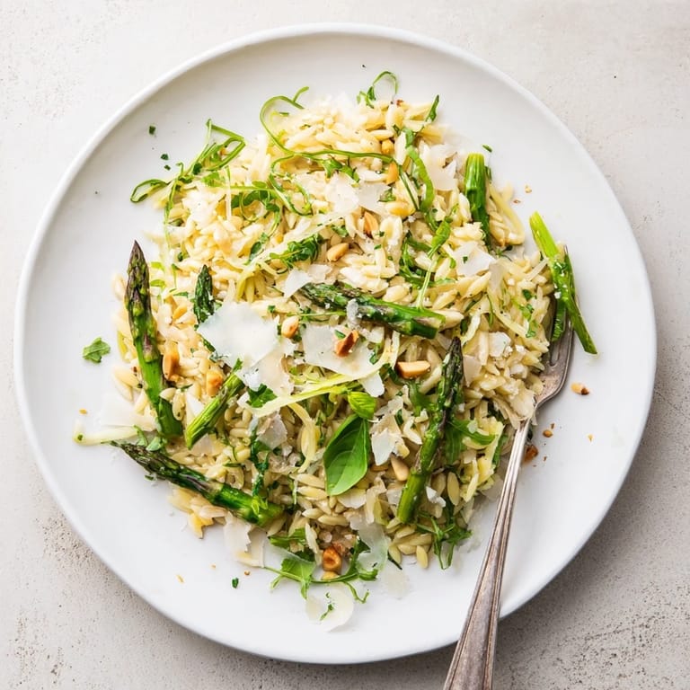 For a simple vegetarian side, toss al dente orzo with shaved asparagus, fresh herbs, and toasted pine nuts in this Asparagus Lemon Orzo Salad.
