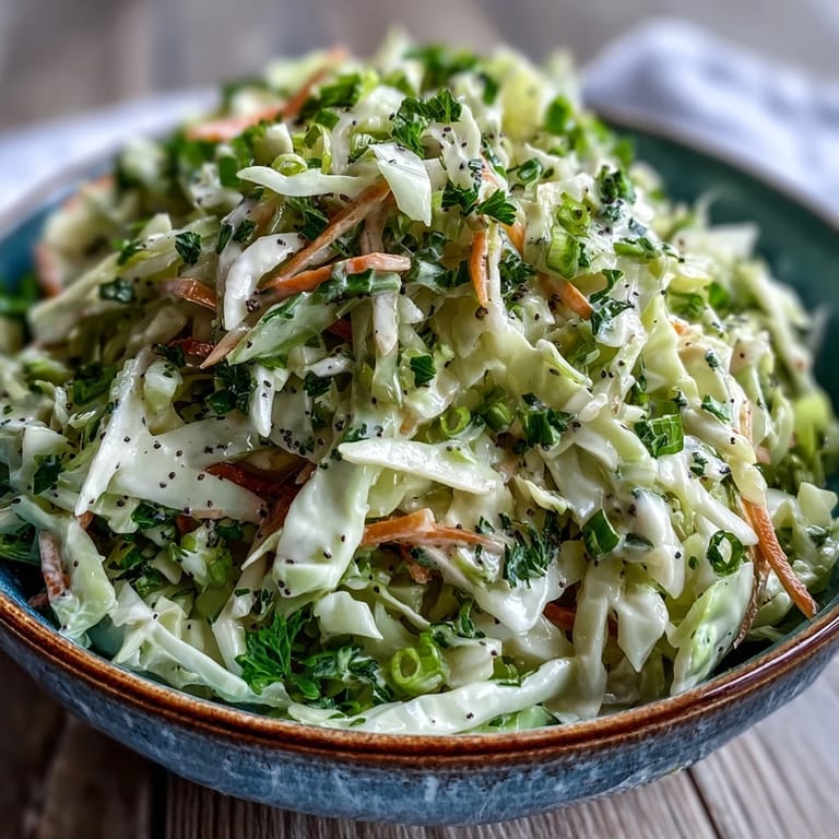 Tangy green cabbage and apple slaw, showcasing fresh, crunchy textures.