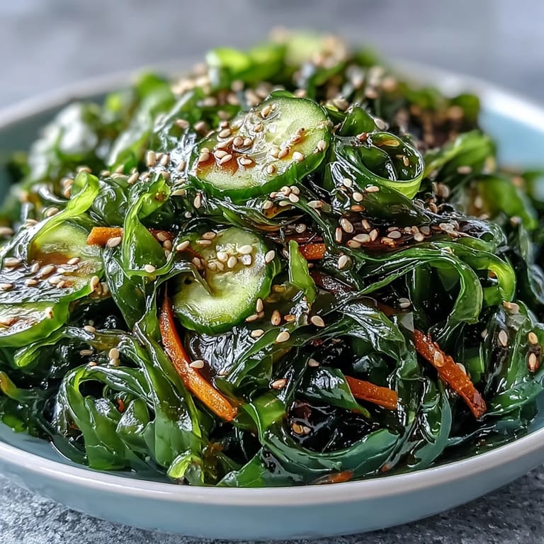 Fresh, refreshing seaweed salad, glistening with sesame oil and ginger for a healthy side.