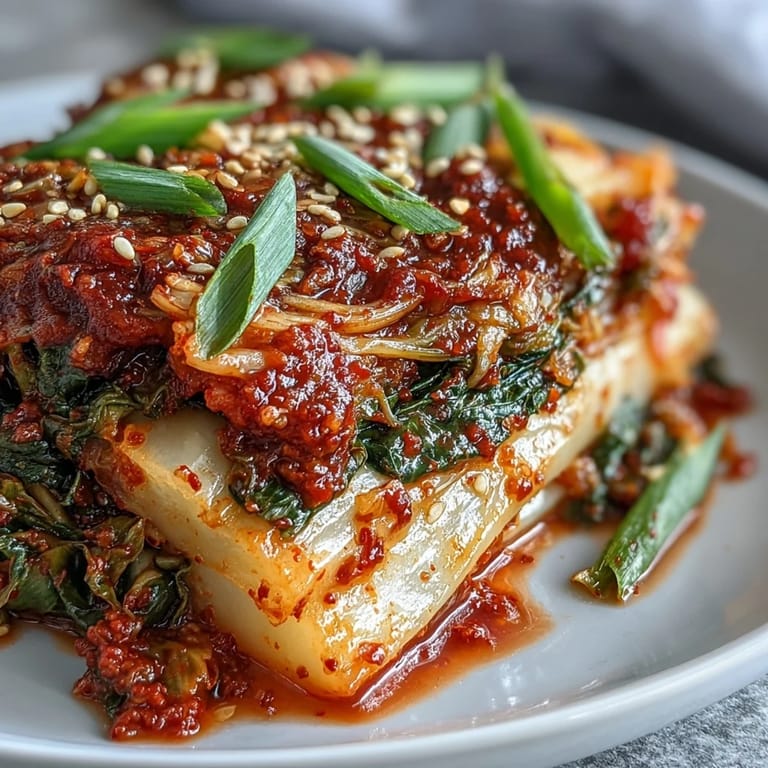 Tangy homemade kimchi ready for delicious fermentation, a Korean delight.