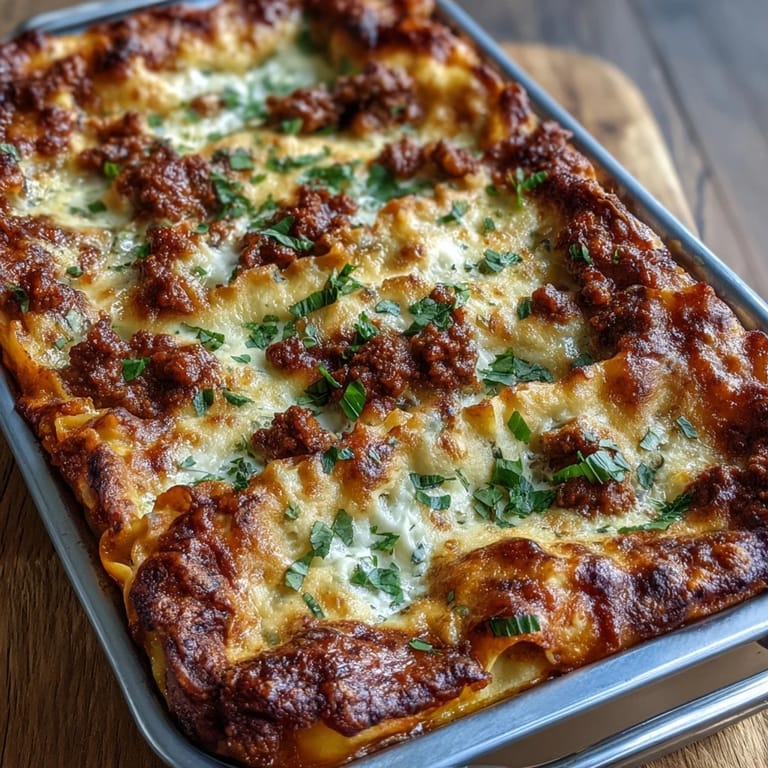 Fresh basil garnishes Worlds Best Lasagna, steaming from the oven with savory aroma and rich layers.