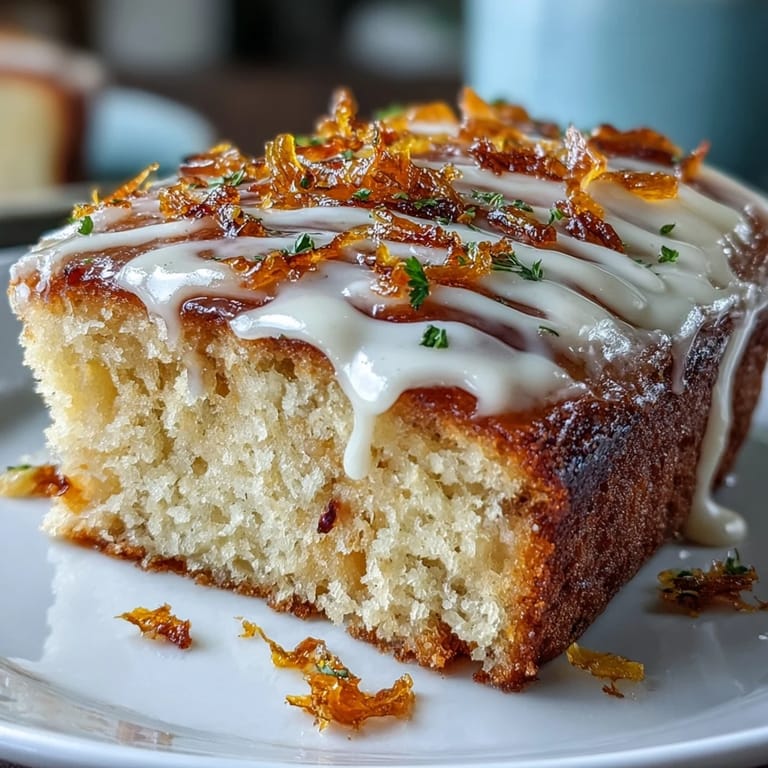 Warm slice of Heavenly Blood Orange Yogurt Cake on a plate with tea, highlighting the tender yogurt and vibrant blood orange zest.