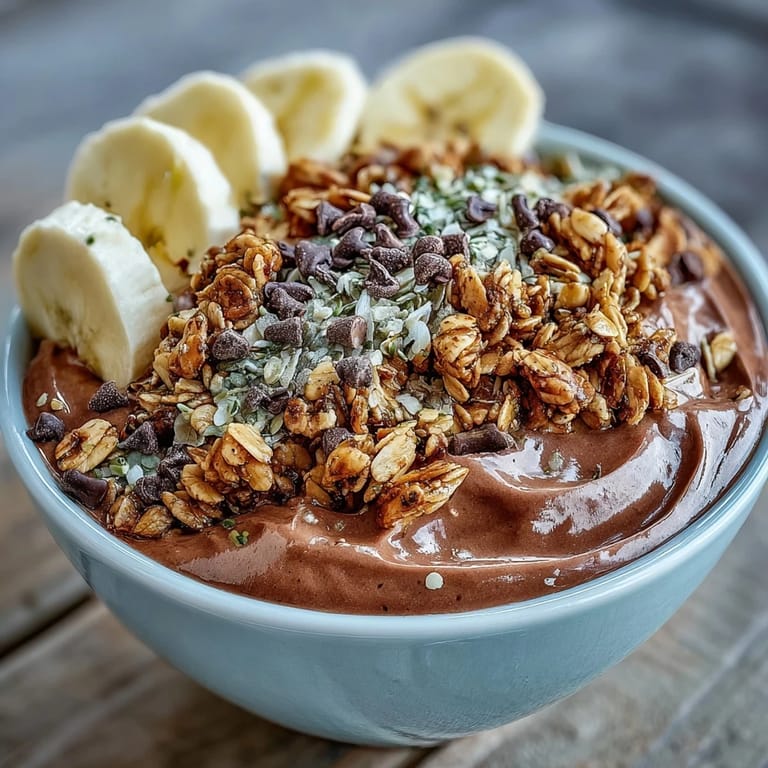 Chunky Monkey smoothie bowls in gray bowls with sliced bananas and hemp seeds for a nutritious breakfast.
