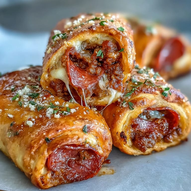 Plated Irresistible High Protein Pepperoni Pizza Rolls served with a small bowl of marinara for dipping, perfect for a savory snack.