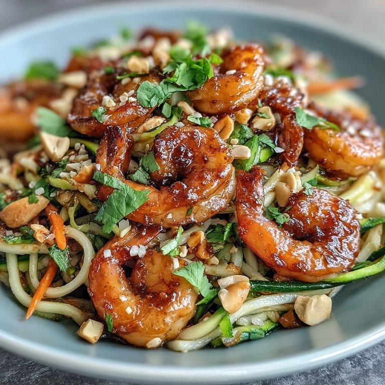 Savory Asian Noodle Bowl topped with chopped peanuts and cilantro, served with lime wedges on a bright ceramic plate.