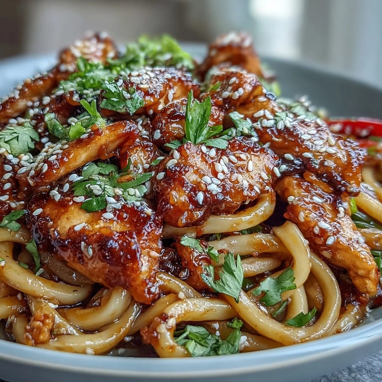 Tossing tender chicken and crisp bell peppers with glossy sesame sauce for a vibrant Sesame Chicken Noodle Bowl.