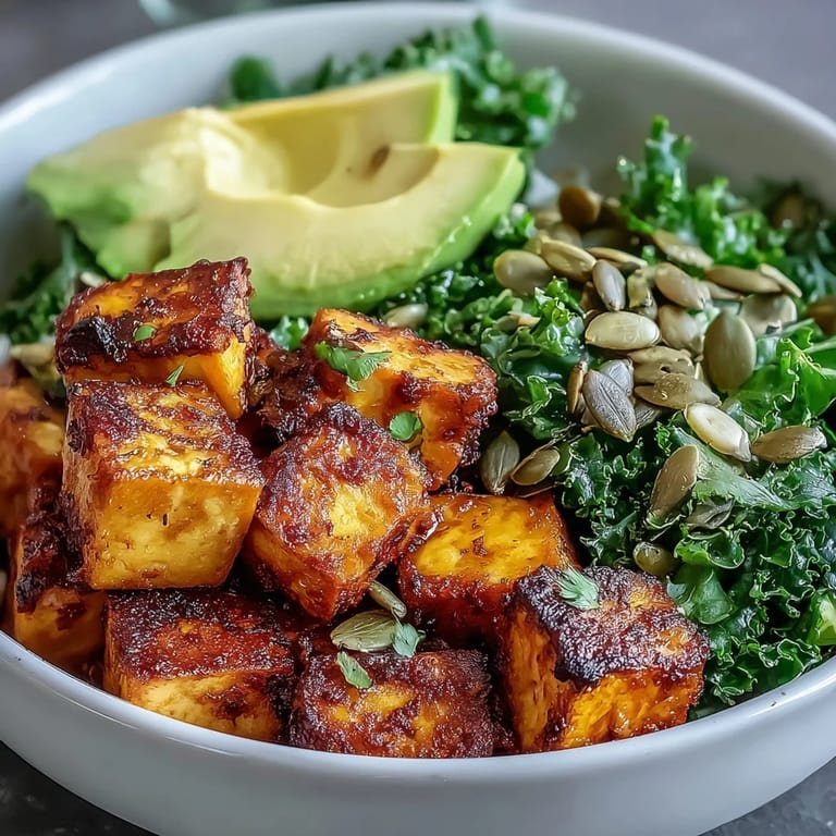 This vegan Tofu Breakfast Bowl features golden tofu, wilted kale, and ripe avocado for a protein-packed morning.