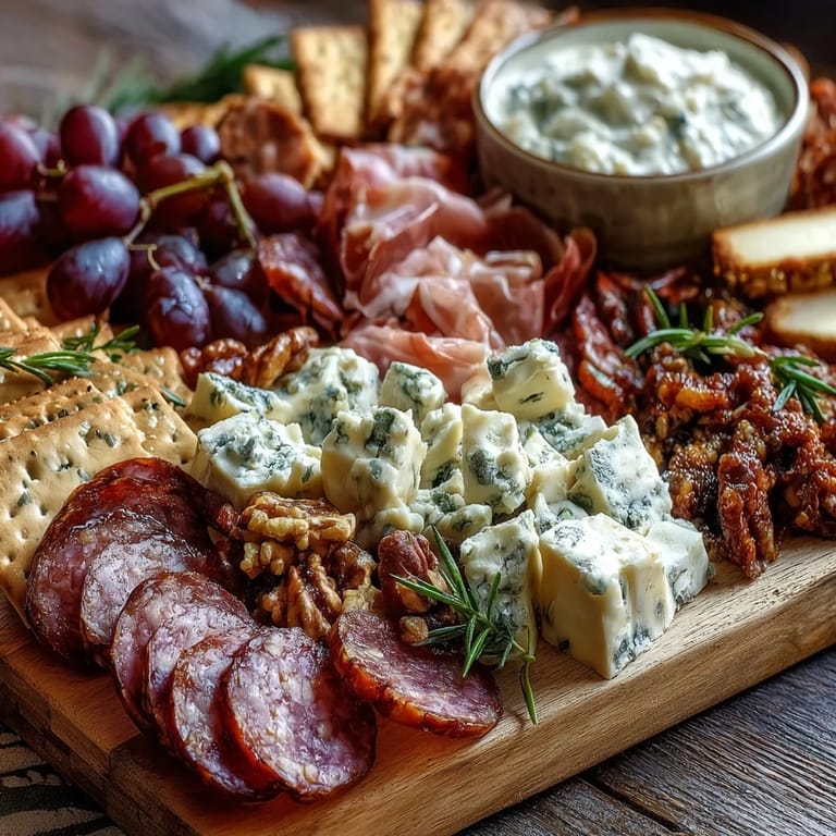 Elegant charcuterie board featuring assorted meats, cheeses, fresh fruits, and dips for new home celebrations.