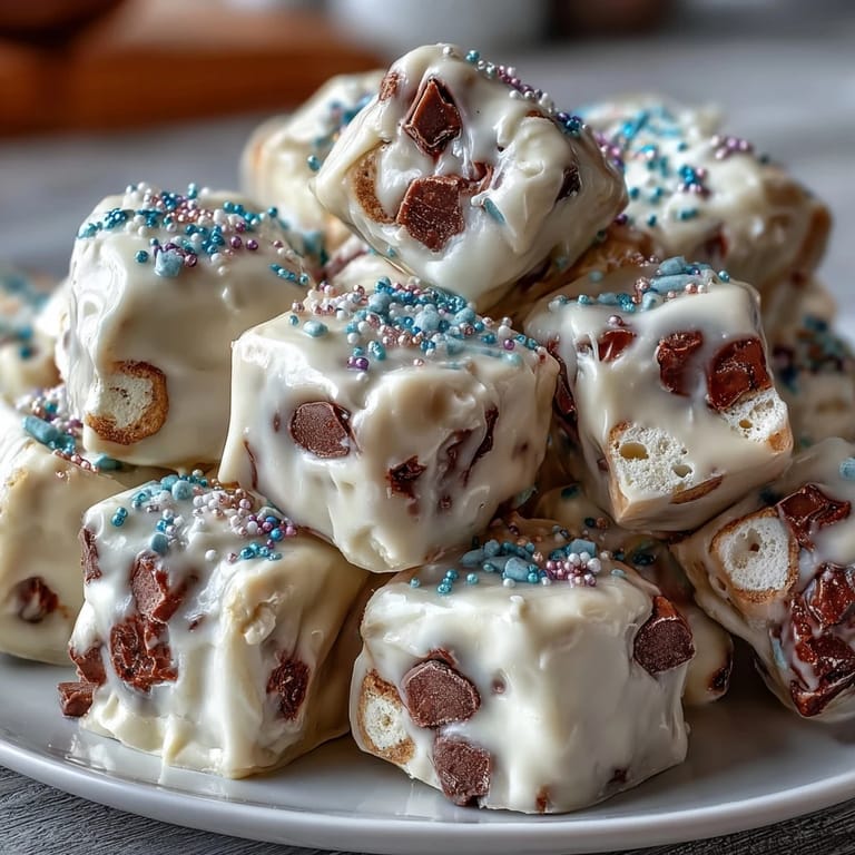 Lucky Charms bark centerpiece surrounded by green apple slices, pretzels, and gold chocolate coins for St. Patricks Day.