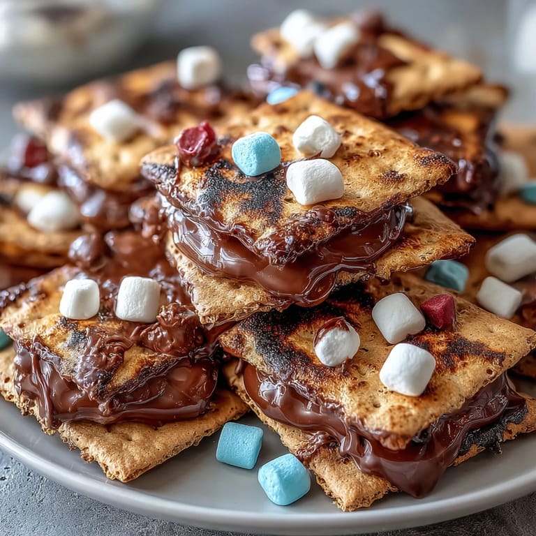 Classic campfire treat transformed into an easy smores dip, featuring toasted marshmallows over melted chocolate, served warm with graham crackers.