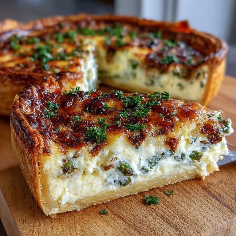 Golden-baked quiche filled with tender asparagus and creamy Brie, perfect for a light and elegant breakfast or lunch.