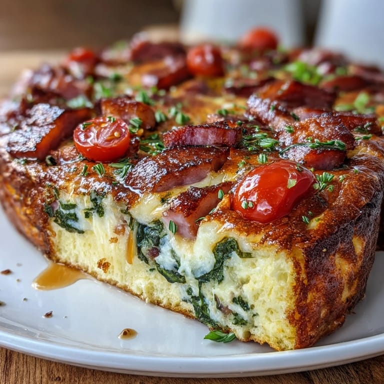 Golden One-Pan Frittata packed with diced ham, fluffy eggs, and nutty Swiss cheese, perfect for brunch.