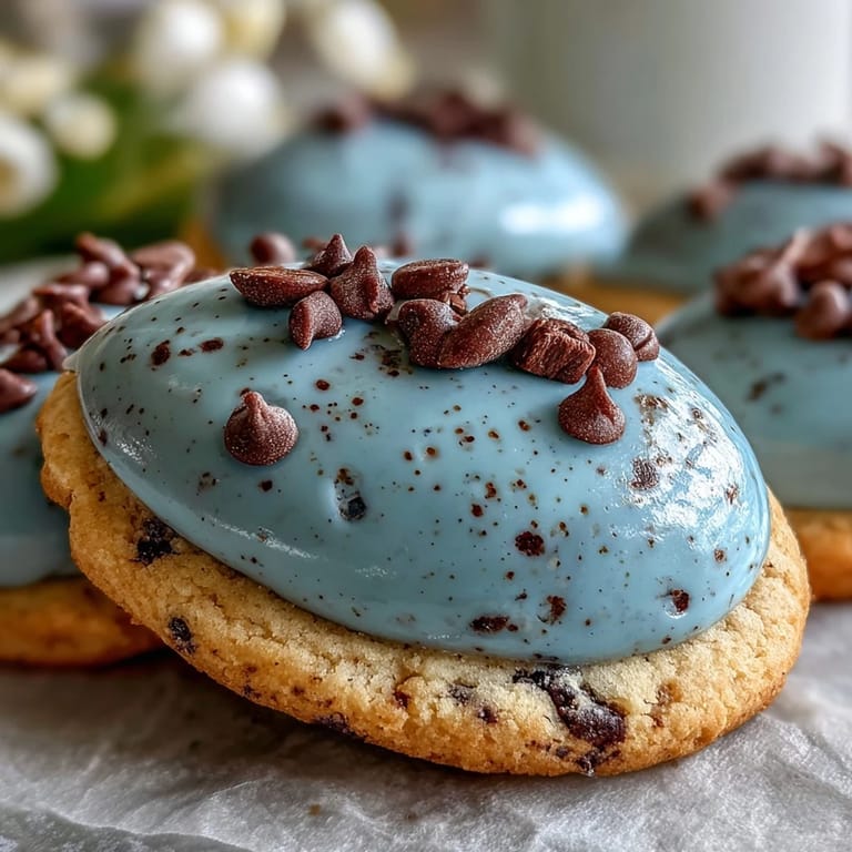 Adorable robins egg sugar cookies with delicate blue icing and charming cocoa speckles, ideal for Easter and springtime events.