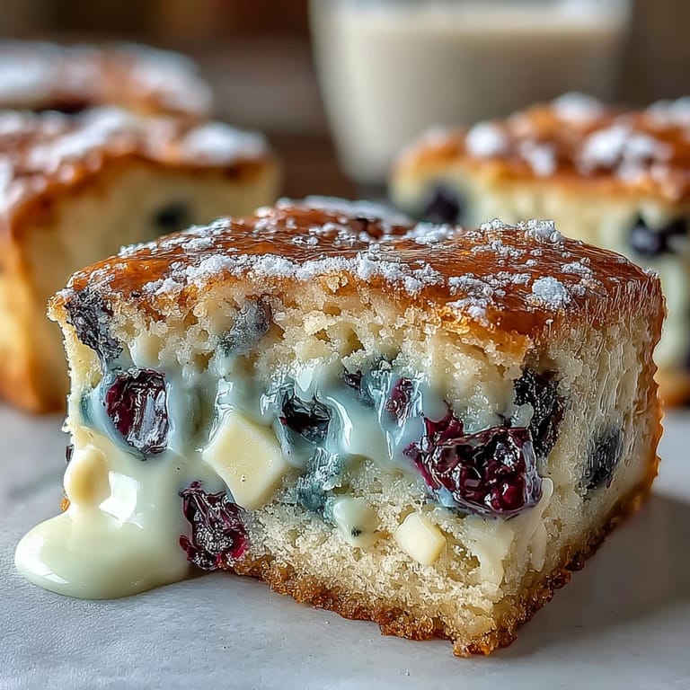 Chewy blondie bars bursting with fresh blueberries, zesty lemon, and rich white chocolate, perfect for spring brunches or summer gatherings.