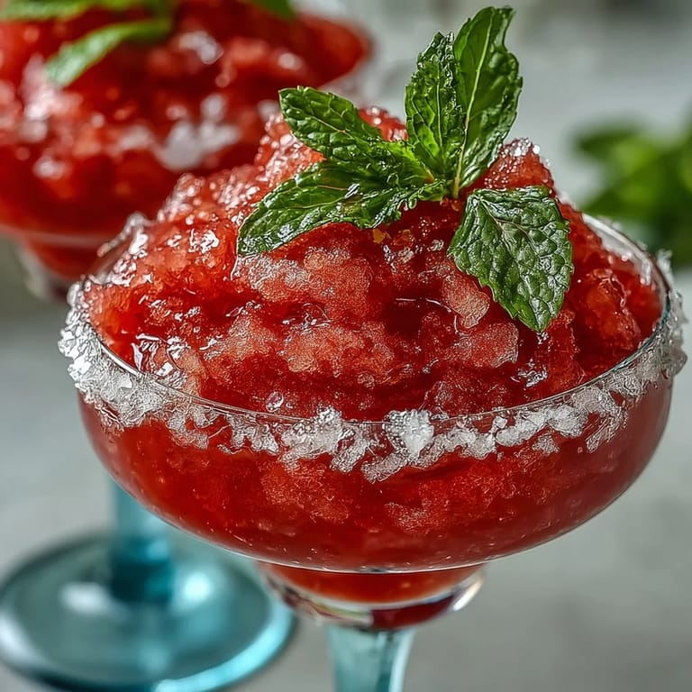 Enjoy a cool Watermelon Mint Frosé on a sunny day, a delightful mocktail.
