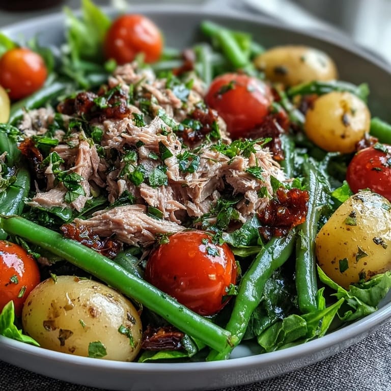 Enjoy this refreshing Simple Niçoise Salad, drizzled with zesty vinaigrette, as a healthy meal.