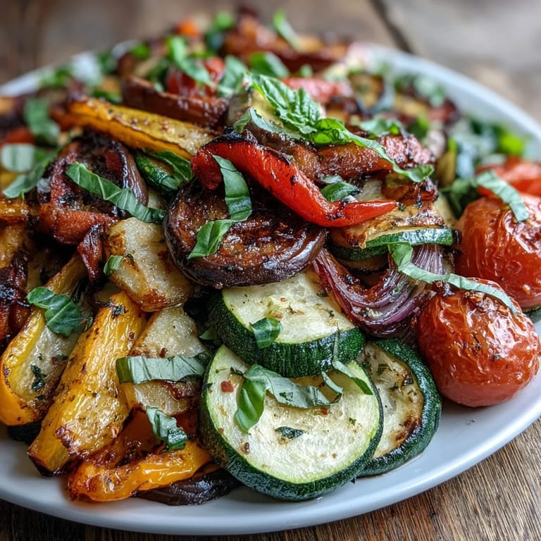 Golden-brown, tender Easy Oven Ratatouille glistening with olive oil and herbs, ready to serve.