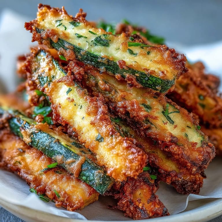 Juicy zucchini fries, coated in Parmesan, baked to perfect crispy perfection.