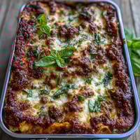 Golden, bubbling mozzarella tops layers of Worlds Best Lasagna with rich meat sauce and creamy ricotta.