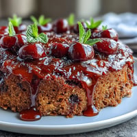 A golden cherry almond upside-down cake with caramelized fruit topping and moist almond-infused crumb.  