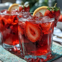 Vibrant Juneteenth Red Drink: Hibiscus Strawberry Lemonade served frosty over ice.